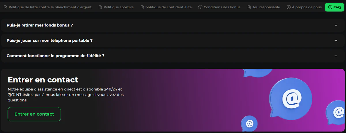Betify Casino section FAQ et assistance avec questions fréquentes et options de contact